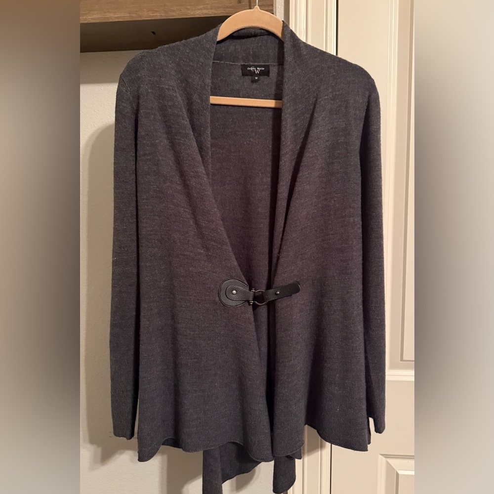 Gray Women's Sweater with Buckle Detail